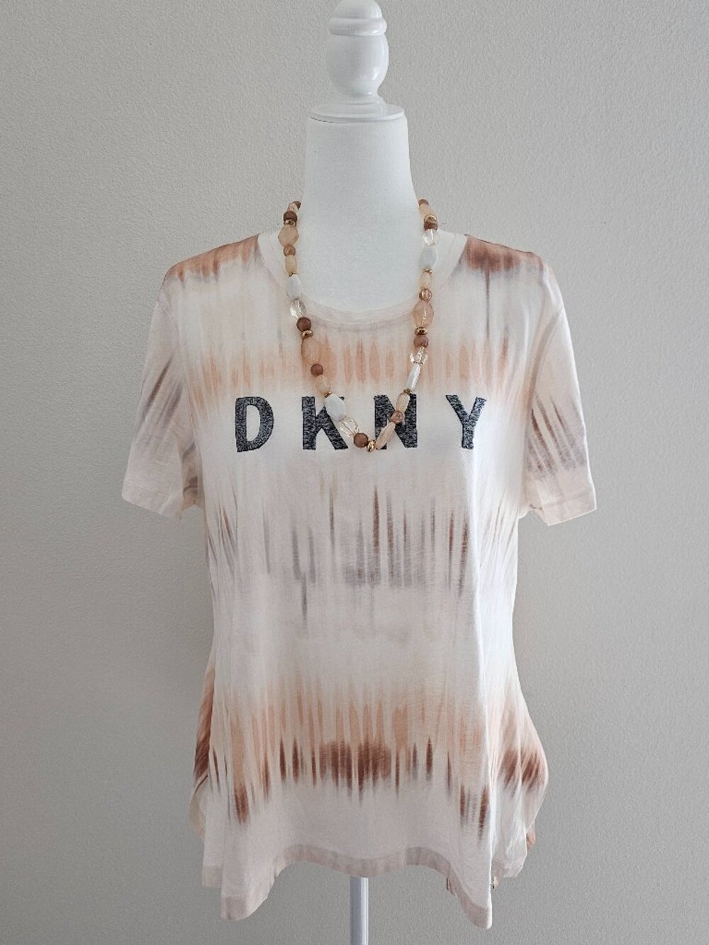 DKNY Embroidered Logo Tie Dye Flare Hem Tee Casual Top NWOT Size XL